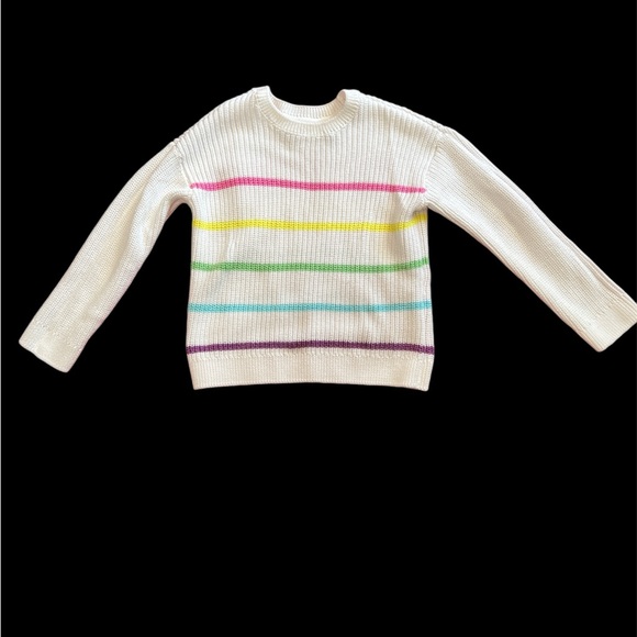 Place Crew Neck Sweater Stripe Knit Cream Rainbow Stripe Pink Purple Girls XS - Picture 1 of 1